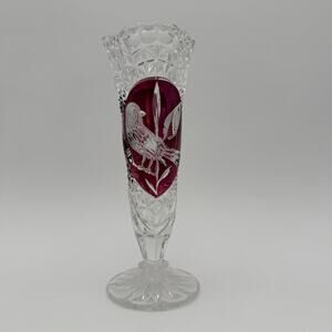 Vintage Byrdes Collection Bud Vase 8" by Hofbauer 24% Lead Crystal